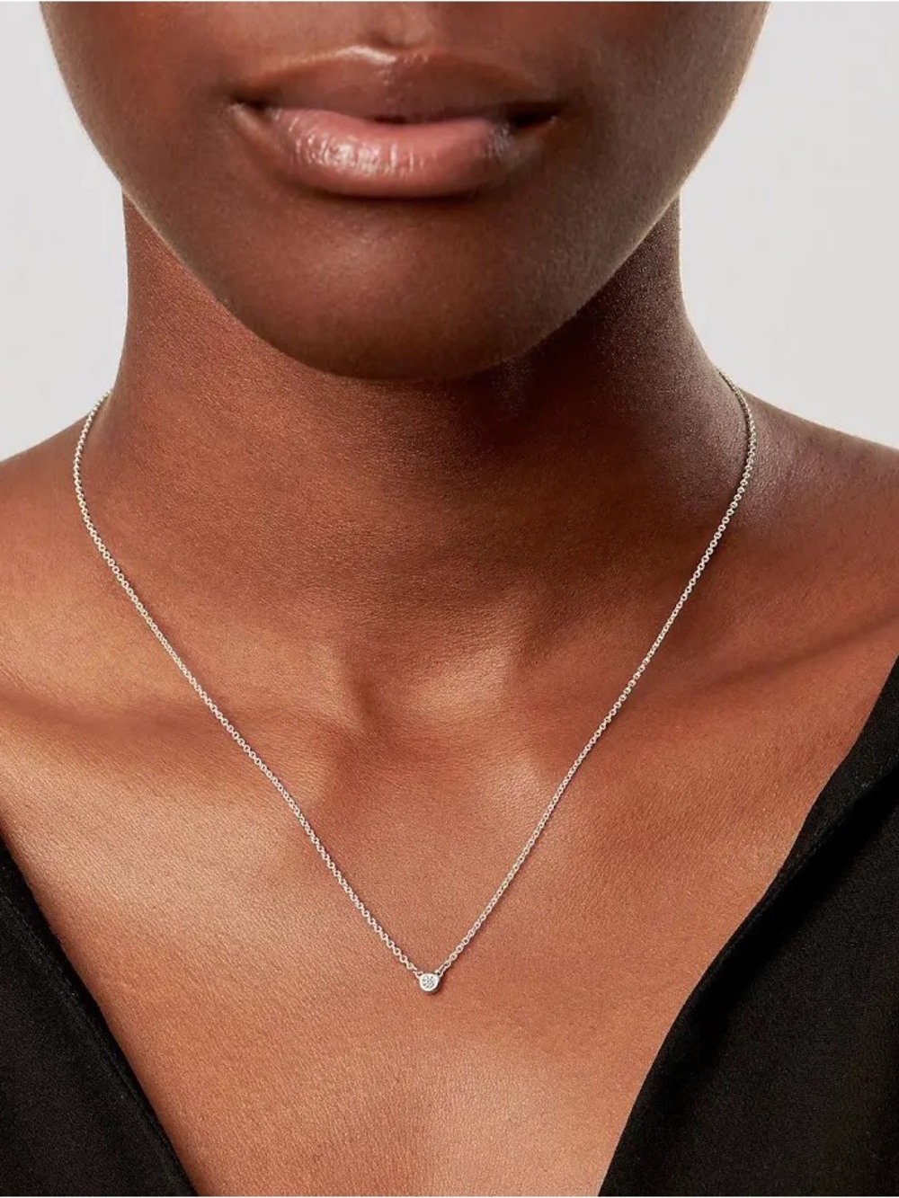 Tiffany & Co. Silver Tiny Round Diamond Pendant Necklace